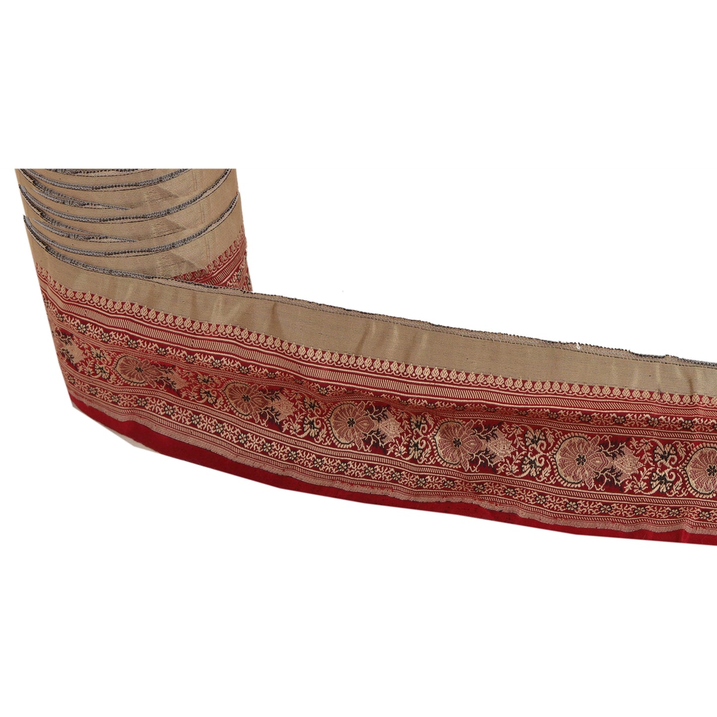 Sanskriti Vintage Mørkerød Sari Kant Vævet Indisk Håndværkskant Syning 1 Yard Blonde