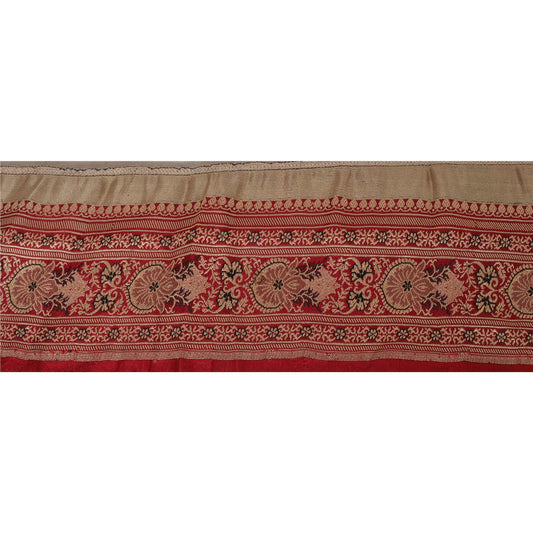 Sanskriti Vintage Dark Red Sari Border Woven Indian Craft Trim Sewing 1 Yd Lace