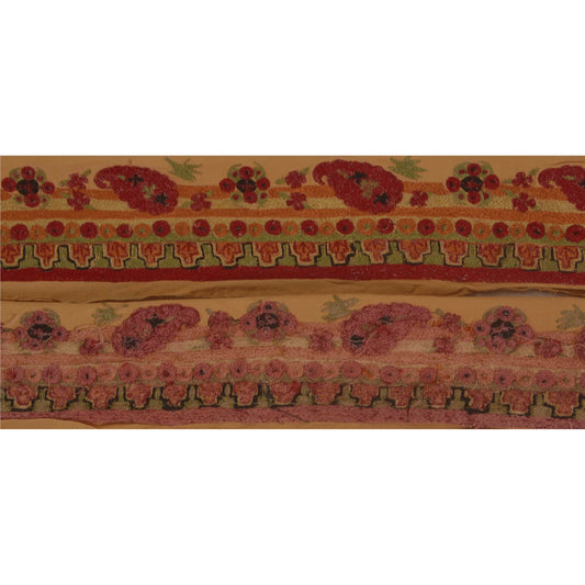 Sanskriti Vintage Cream Sari Border Embroidered Indian Craft Trim 1 YD Deco Lace