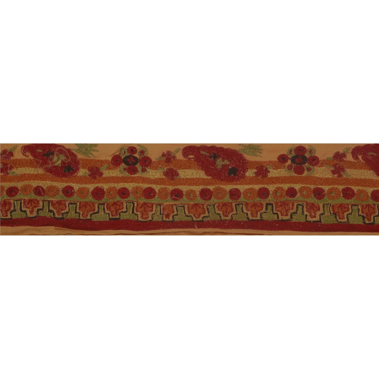 Sanskriti Vintage Cream Sari Border Embroidered Indian Craft Trim 1 YD Deco Lace