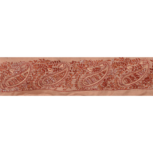 Sanskriti Vintage Suzani Sari Border Craft Peach Trim Hand Embroidered 1 Yd Lace