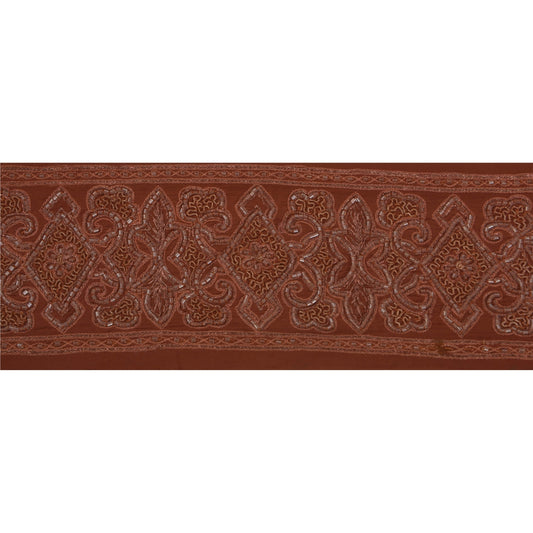 Sanskriti Vintage Sari Border 1 Yd Craft Brown Trim Hand Beaded Sewing Lace