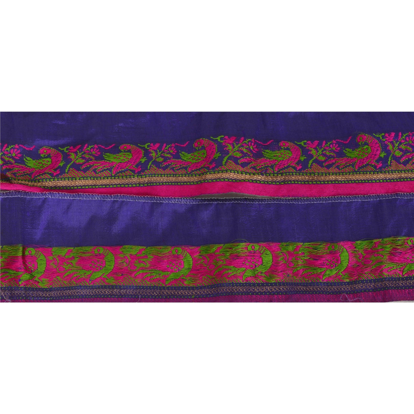 Sanskriti Vintage 1 Yd Sari Border Woven Trim Sewing Blue Parrot Craft Lace