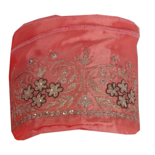 Sanskriti Vintage Pink Sari Border Hand Beaded Indian Craft Trims 1 Yd Lace