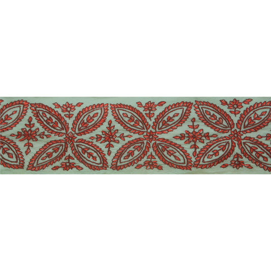 Sanskriti Vintage 1 Yd Trim Sari Border Hand Embroidered Suzani Craft Blue Lace