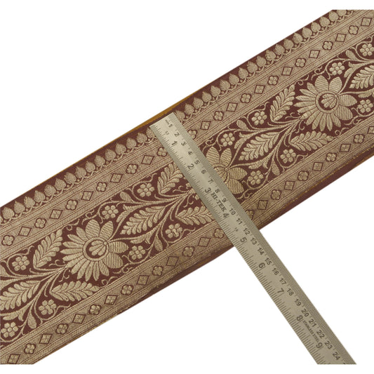 Sanskriti Vintage 1 Yd Trim Sari Border Woven Brocade Craft Sewing Brown Lace