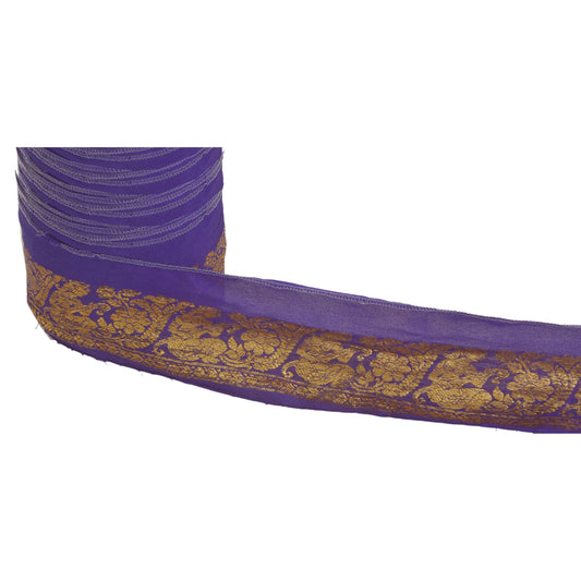 Sanskriti Vintage 1 Yd Trim Sari Border Woven Brocade Craft Sewing Blue Lace