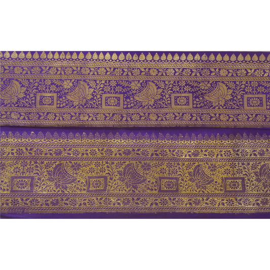 Sanskriti Vintage Blue Sari Border Woven Brocade Craft Trim Sewing 1 Yd Lace