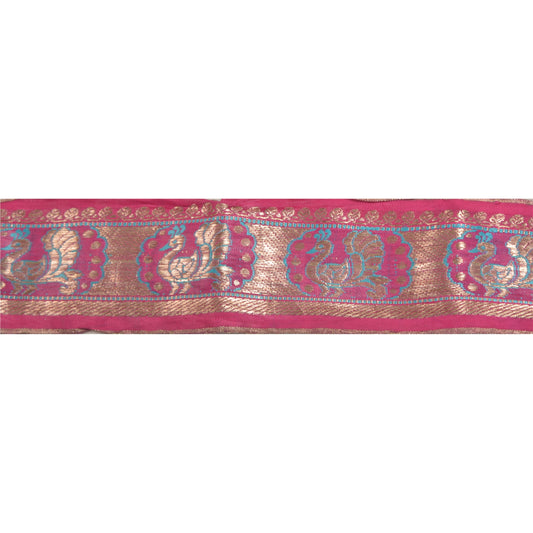 Sanskriti Vintage1 Yd Saree Pure Silk Border Brocade Trim Sewing Craft Pink Lace