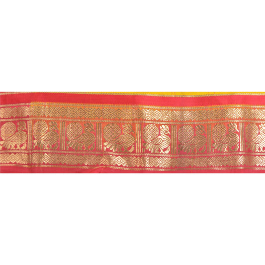 Sanskriti Vintage 1 Yard Sari Border Vævet Brokadekant Syhåndværk Rød Blonde