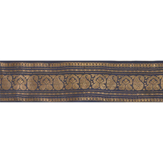 Sanskriti Vintage 1 Yd Sari Border Woven Brocade Trim Blue Craft Blue Lace