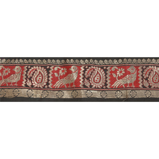 Sanskriti Vintage 1 Yd Sari Border Woven Brocade Trim Black Craft Black Lace