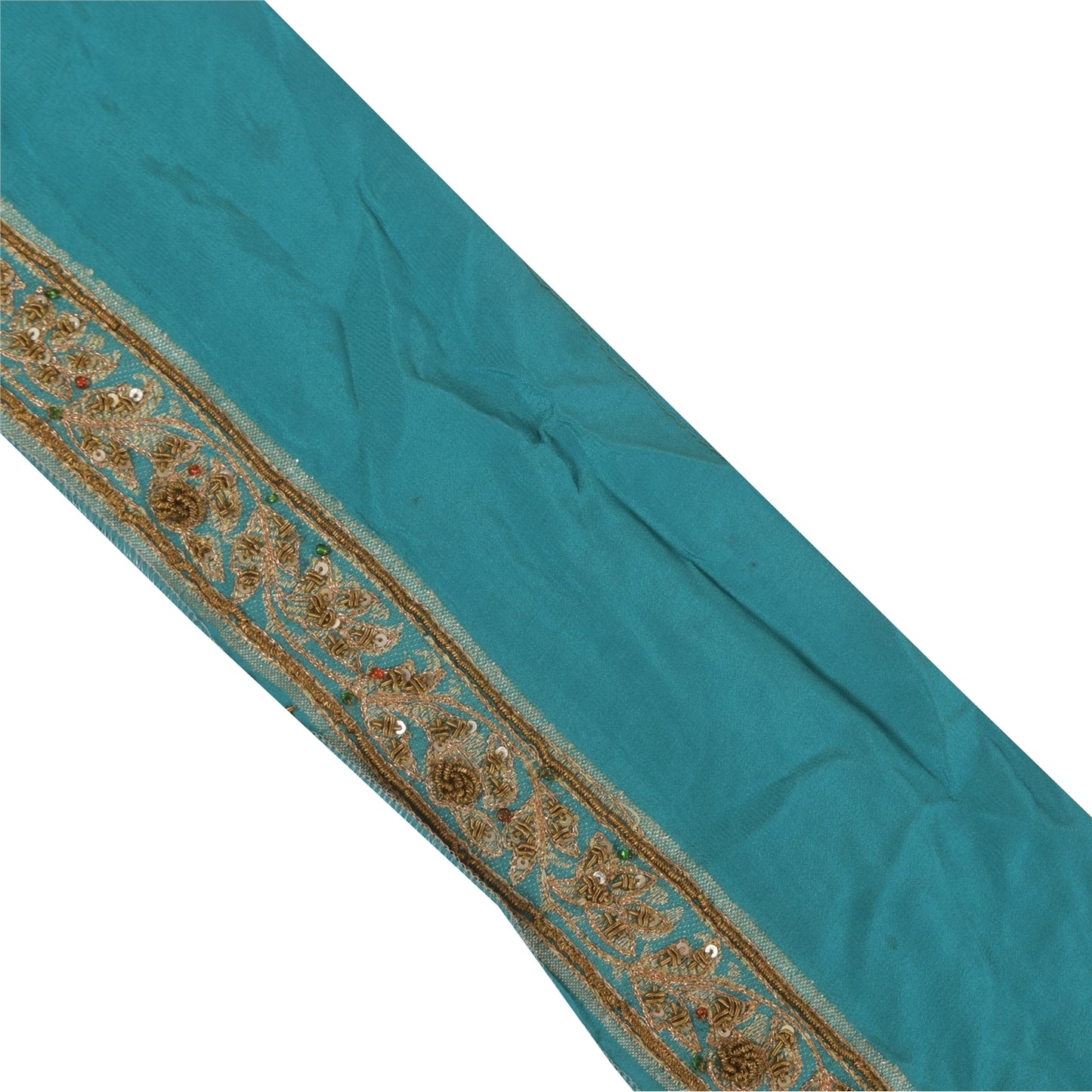 Sanskriti Vintage 1YD Sari Border Hand Beaded ZardoziTrim Sewing Craft Blue Lace