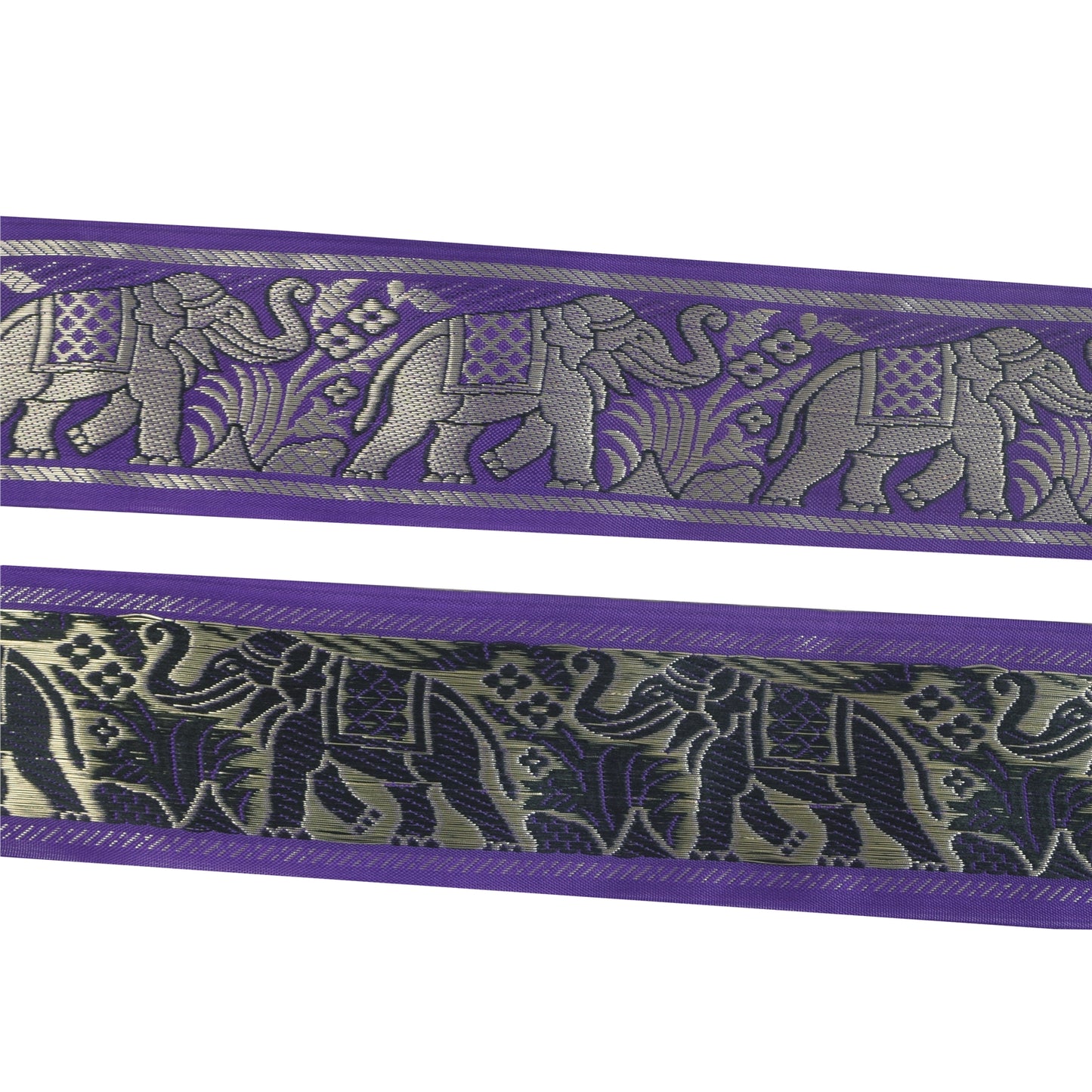 Sanskriti Vintage 1 YD Sari Border Elephant Hand Woven Purple Trim Sewing Lace