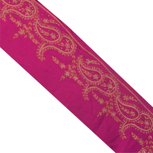 Sanskriti Vintage 1 YD Sari Border Hand Embroidered Trim Sewing Craft Pink Lace