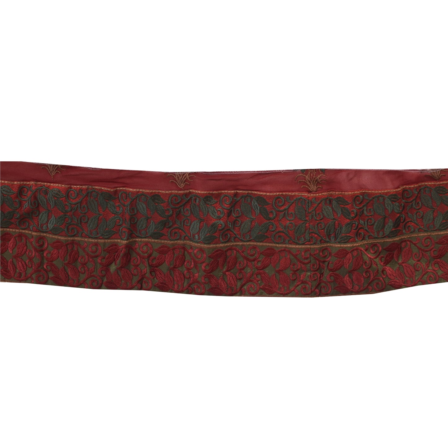 Sanskriti Vintage Sari Border Embroidered Thread 1 YD Craft Trim Red 5"W Lace