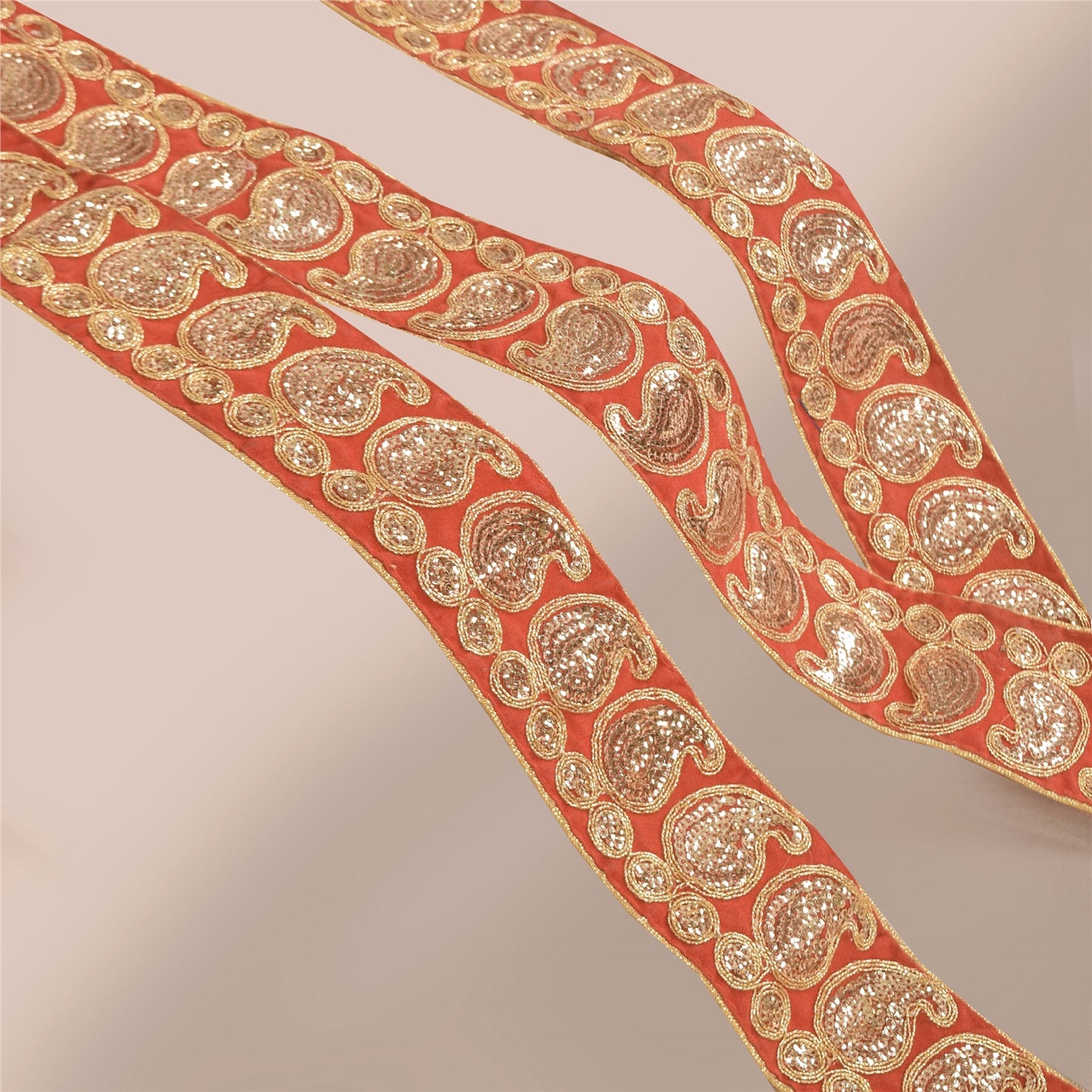 Sanskriti Vintage 1YD Sari Border Embroidered Trim Sewing Craft Orange Lace