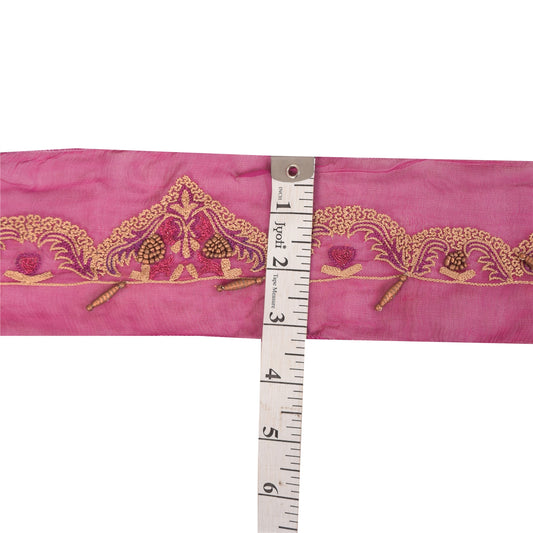 Sanskriti Vintage 1YD Sari Border Hand Beaded Trim Sewing Craft Pink Decor Lace