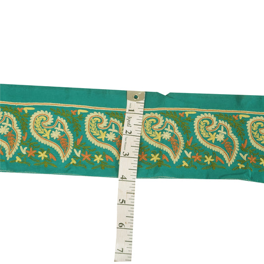 Sanskriti Vintage 1YD Sari Border Embroidered Trim Sewing Craft Green Decor Lace