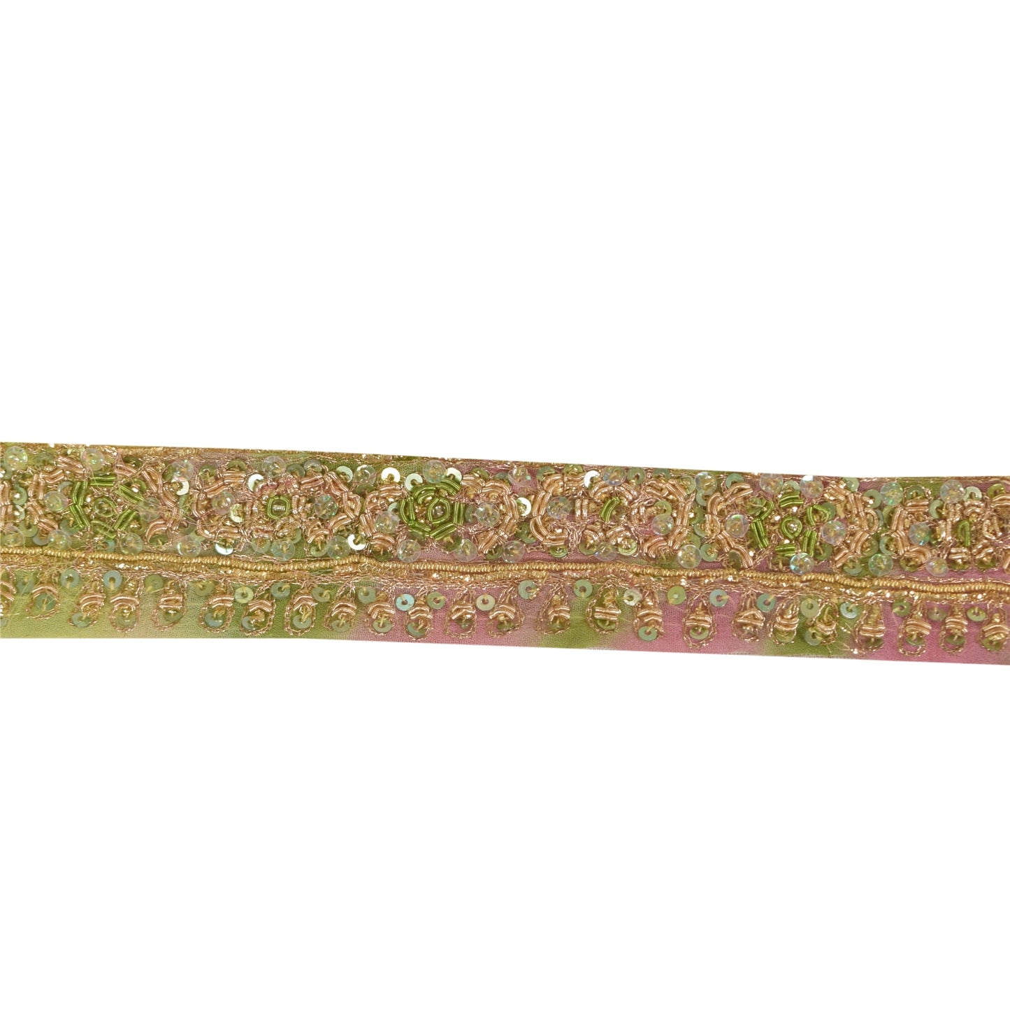 Sanskriti Vintage 1YD Sari Border Hand Beaded ZardoziTrim Sewing Craft Pink Lace