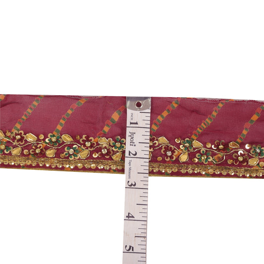 Sanskriti Vintage 1 YD Sari Border Hand Beaded Trim Sewing Craft Pink Decor Lace