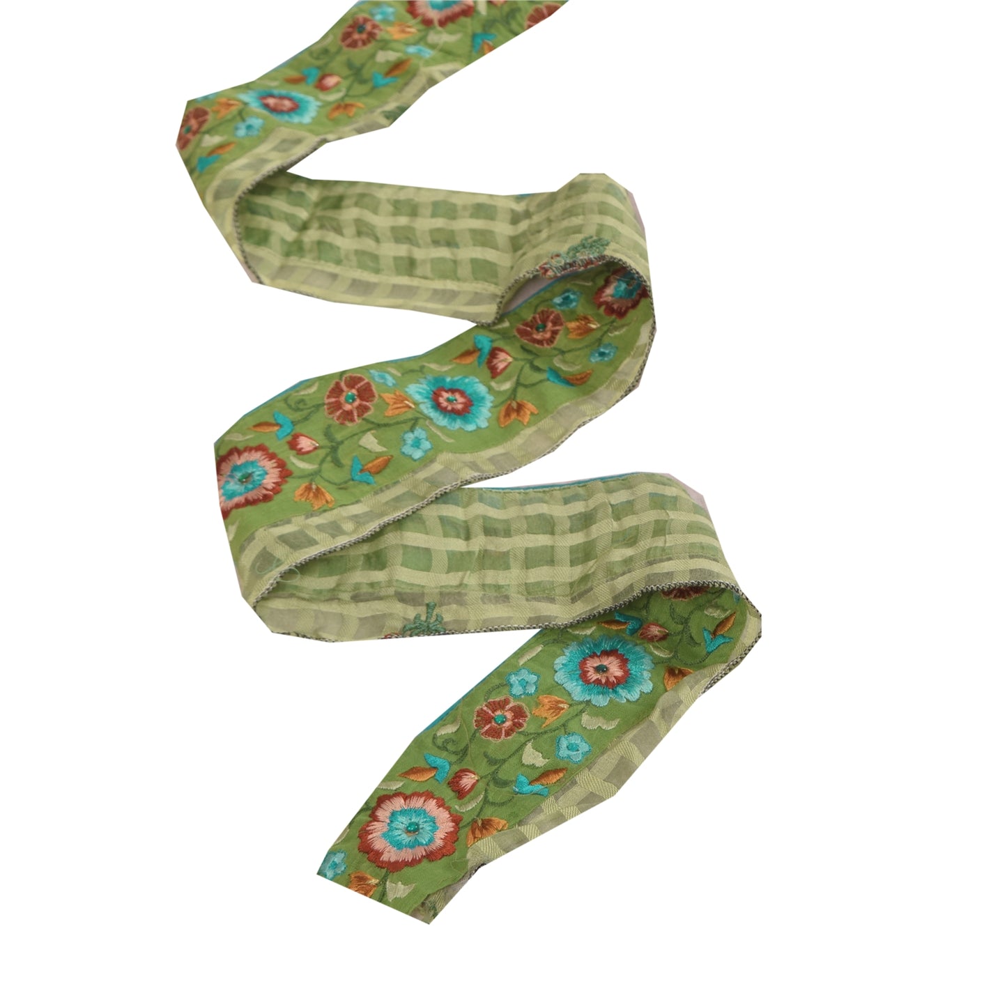 Sanskriti Vintage Sari Border Green Embroidered Thread 1 YD Craft Trim 2.6'WLace