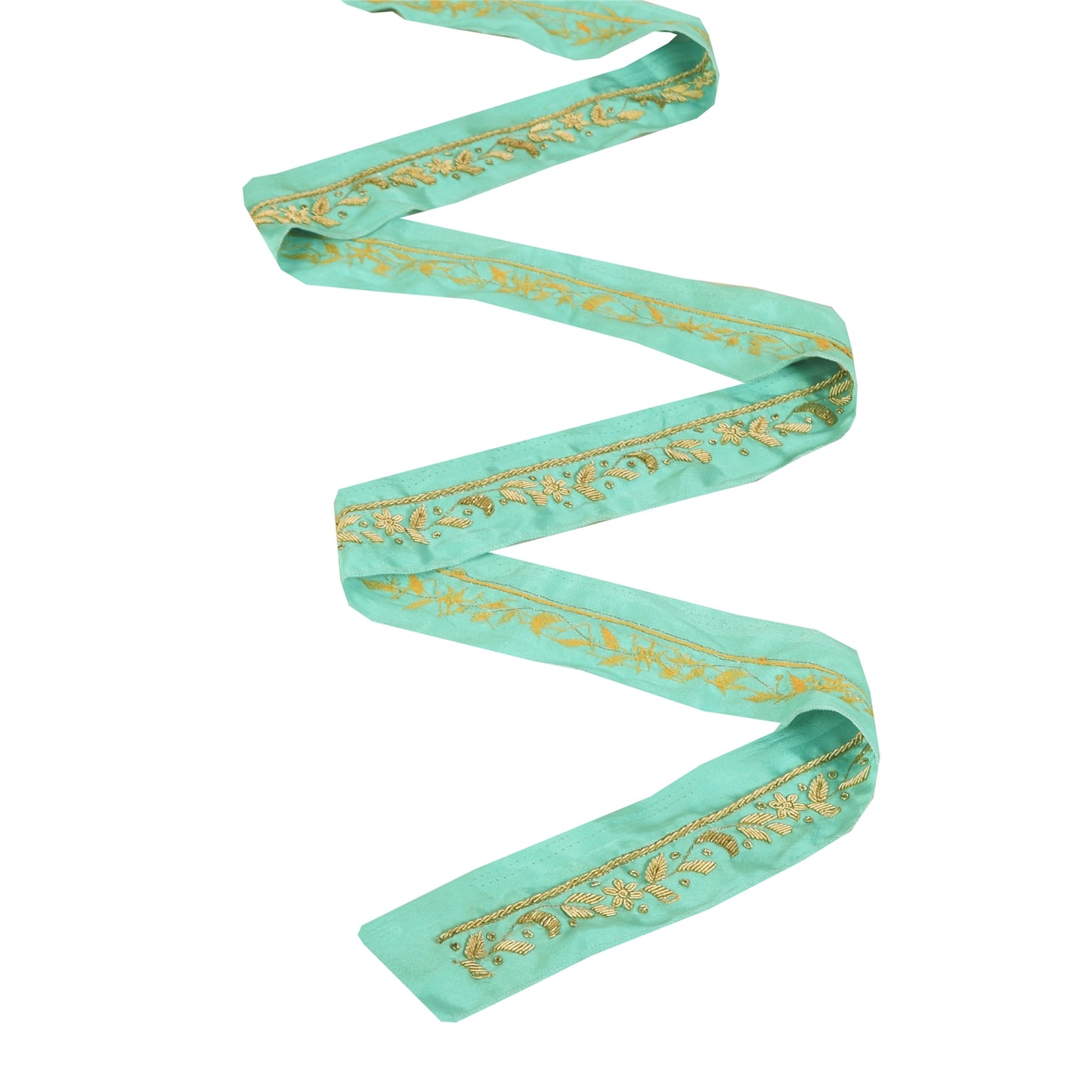 Sanskriti Vintage 1 YD Sari Border Hand Embroidered Green Trim Sewing Craft Lace