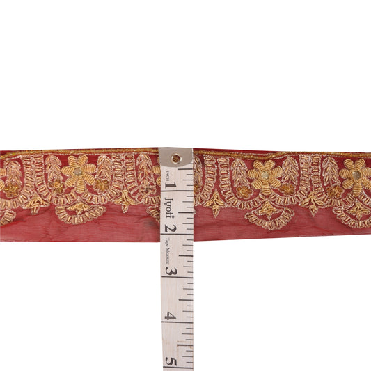 Sanskriti Vintage 1 YD Sari Border Hand Beaded Trim Sewing Craft Pink Decor Lace