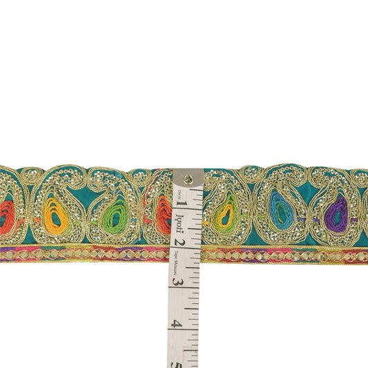 Sanskriti Vintage 1 YD Sari Border Embroidered Trim Sewing Craft Blue Decor Lace