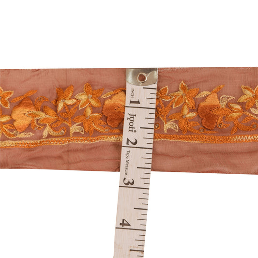 Sanskriti Vintage 1 YD Sari Border Hand Beaded Trim Sewing Craft BrownDecor Lace