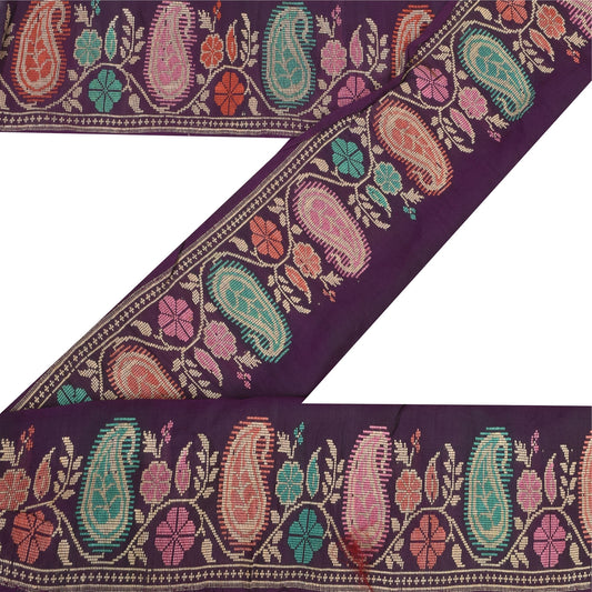 Sanskriti Vintage 1 YD Sari Border HandWoven Trim Sewing Craft Purple Decor Lace