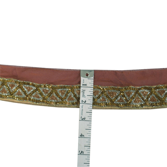 Sanskriti Vintage 1 YD Sari Border Hand Beaded Trim Sewing Craft BrownDecor Lace