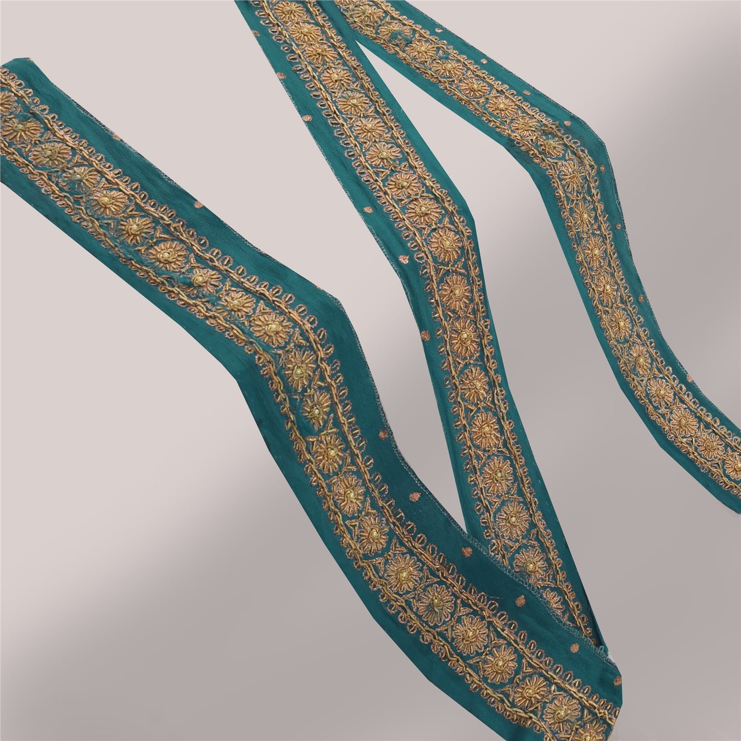 Sanskriti Vintage Blue Pure Crepe Trim 1YD Saree Border Embroidery Sari 2W Lace