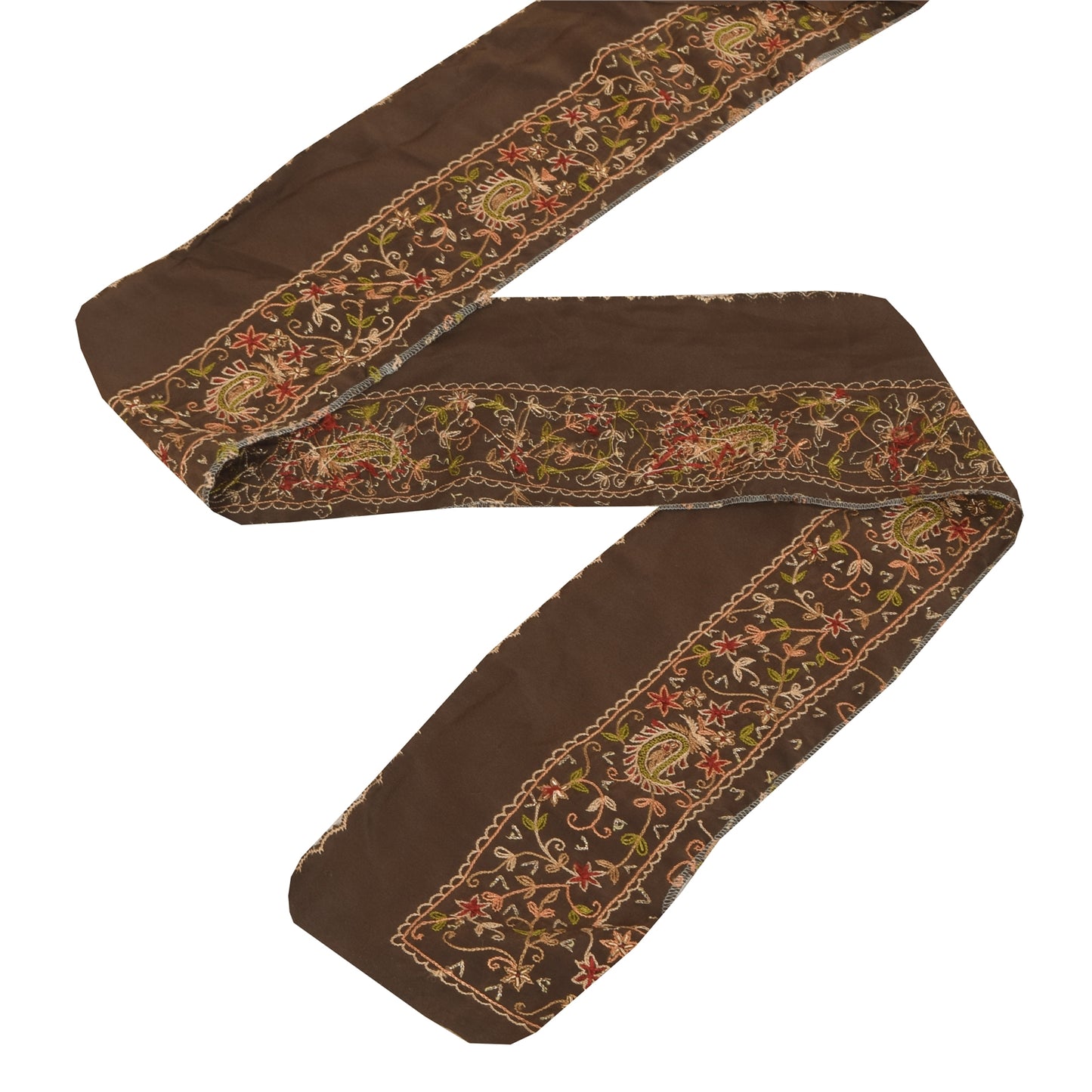 Sanskriti Vintage 1 YD Sari Border Embroidered Thread Zardozi Trim Brown 4W Lace