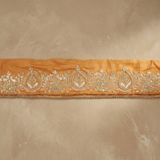 Sanskriti Vintage Orange Pure Chiffon 1 YD Sari Border Hand Embroidery Trim Lace