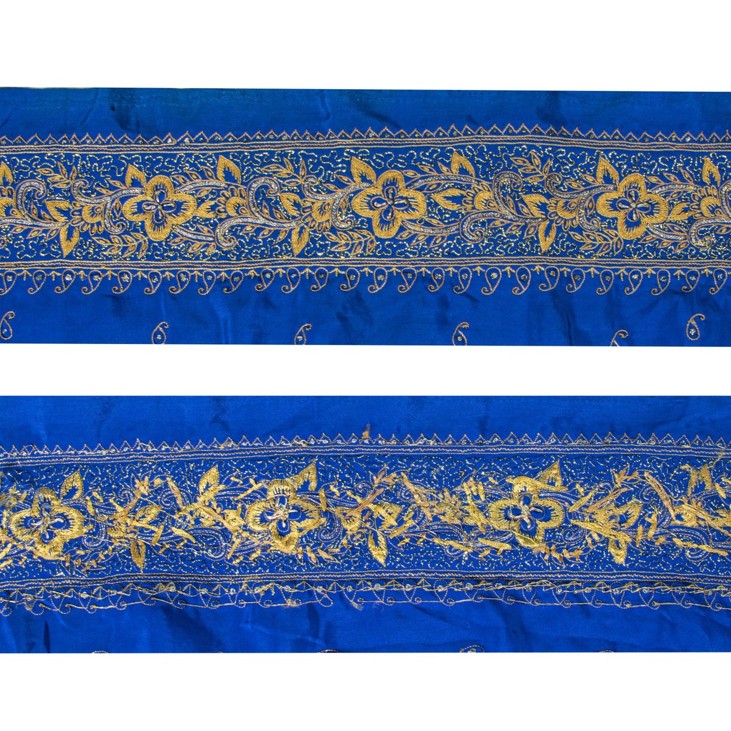 Sanskriti Vintage Blue Silk 1 YD Sari Border Embroidered Craft Trim Thread Lace