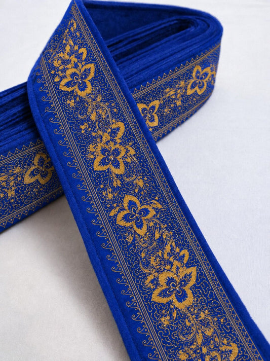 Sanskriti Vintage Blue Silk 1 YD Sari Border Embroidered Craft Trim Thread Lace