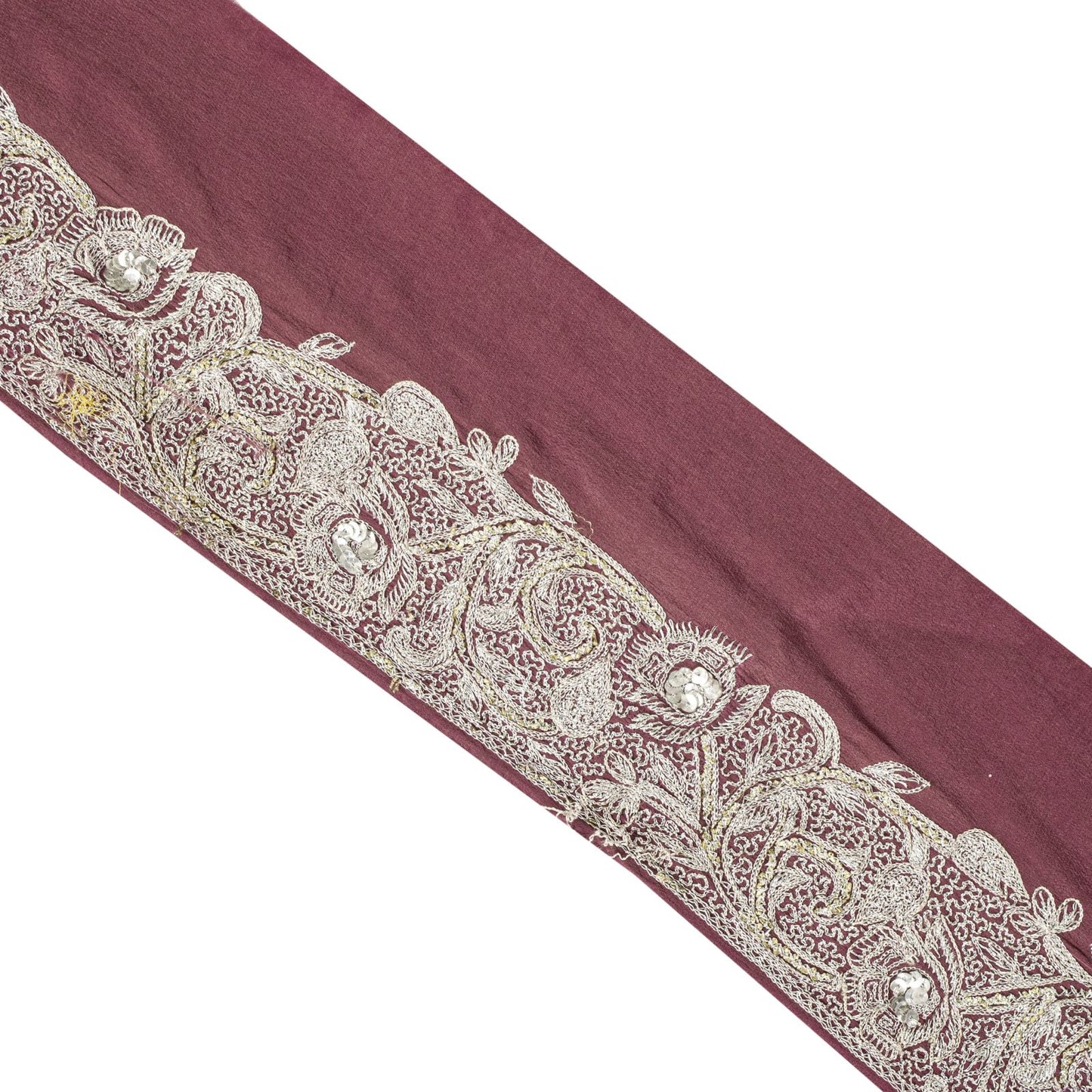 Sanskriti Vintage Purple Pure Silk 1 YD Sari Border Embroidered Zari Trim Lace