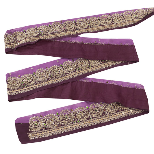 Sanskriti Vintage Sari Border Hand Beaded Zardozi 1 YD Trim Sewing Purple Lace