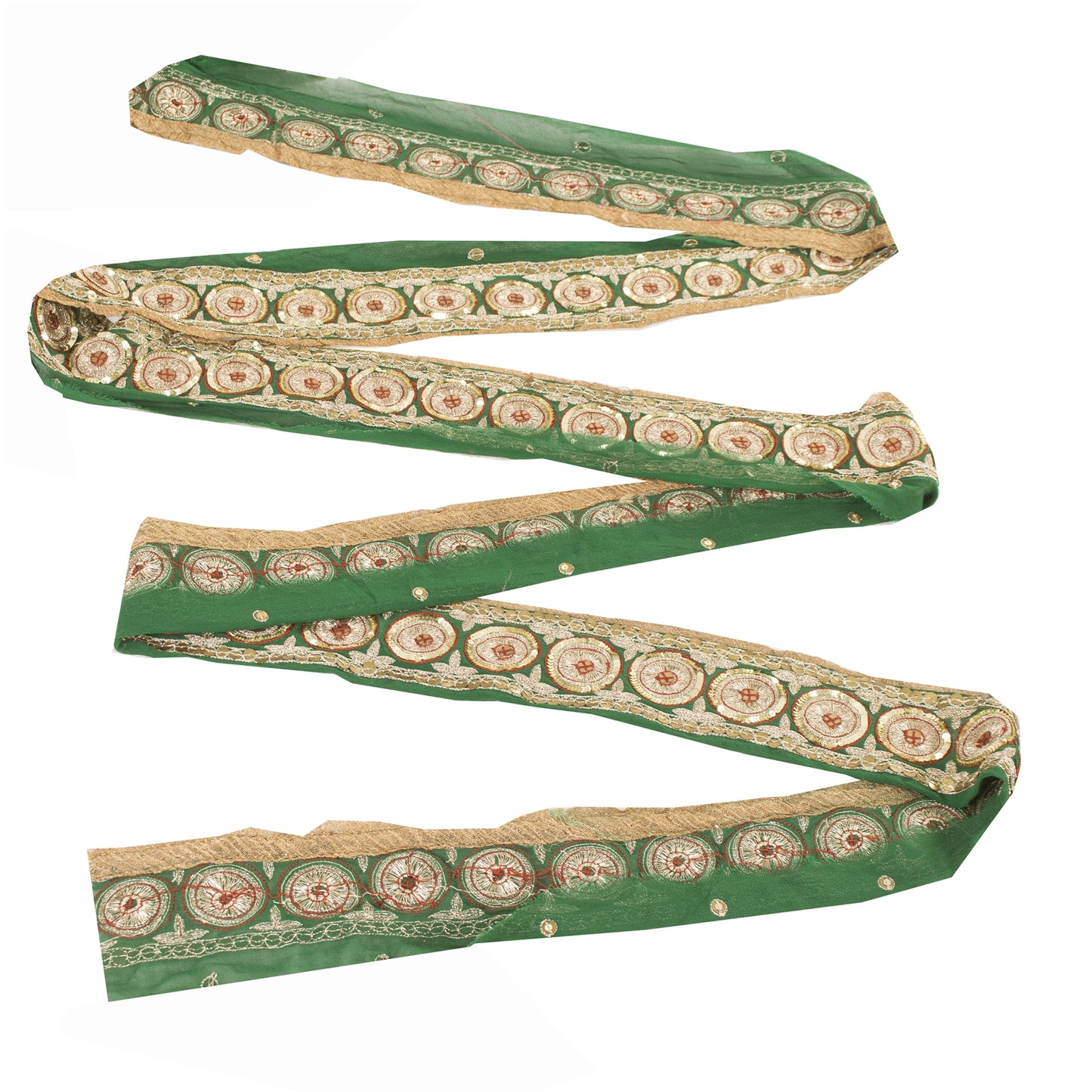 Sanskriti Vintage 1 YD Sari Border Embroidered Sequins Trim Georgette Green Lace