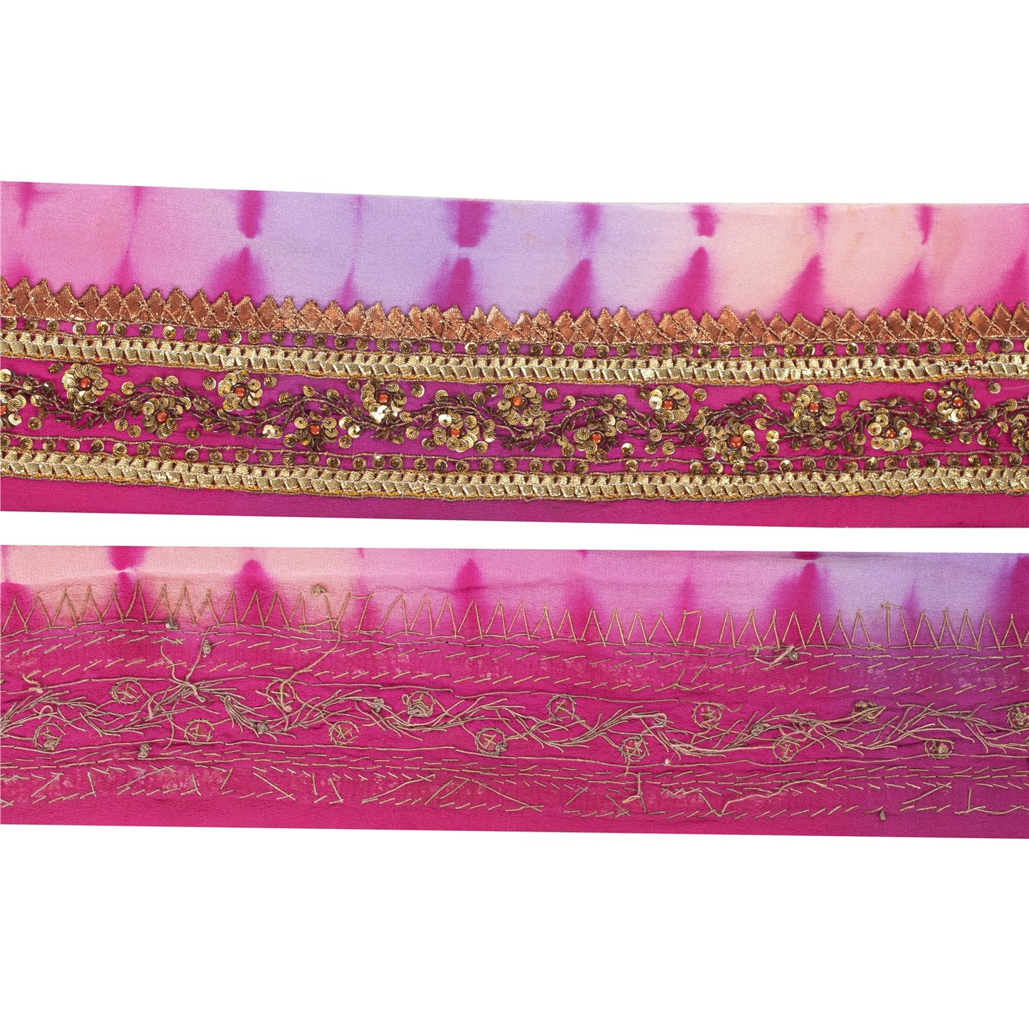 Sanskriti Vintage Sari Border Hand Beaded 1 YD Trim Sewing Craft Pink RibbonLace