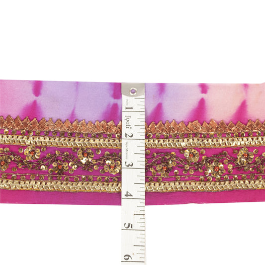 Sanskriti Vintage Sari Border Hand Beaded 1 YD Trim Sewing Craft Pink RibbonLace