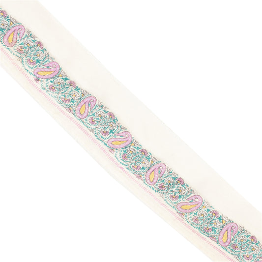 Sanskriti Vintage 1 YD Sari Border Hand Embroidered Suzani Trim Craft White Lace