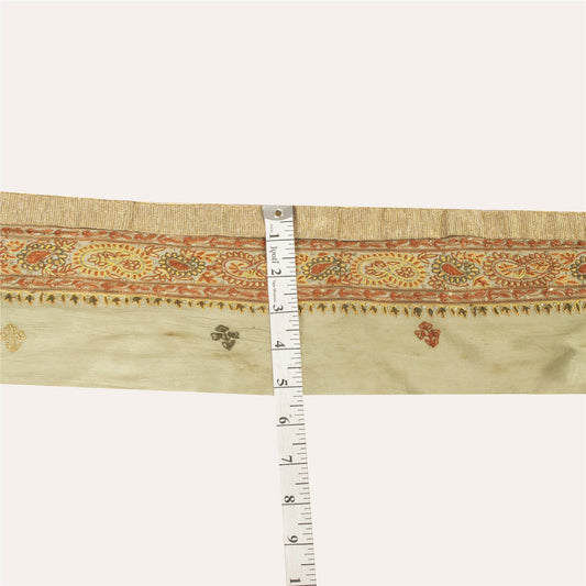 Sanskriti Vintage Sari Cream Border Embroidered Thread 1 YD Trim Cream Lace