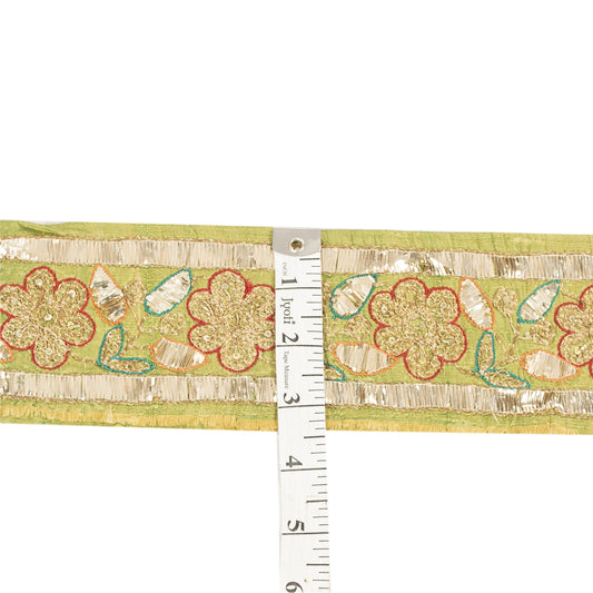 Sanskriti Vintage 1 YD Sari Border Hand Beaded Trim Sewing Craft GreenDecor Lace