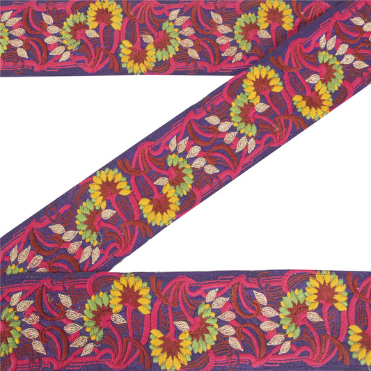 Sanskriti Vintage Sari Border Embroidered 1 YD Trim Sewing Craft Blue Decor Lace