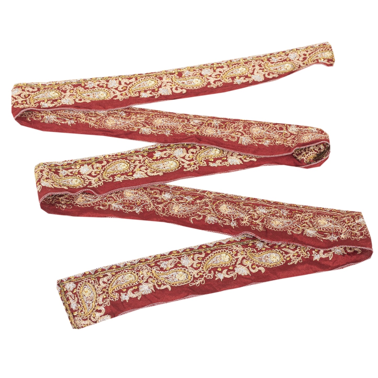Sanskriti Vintage Sari Border Hand Beaded Zardozi 1 YD Trim Red Pure Silk Lace