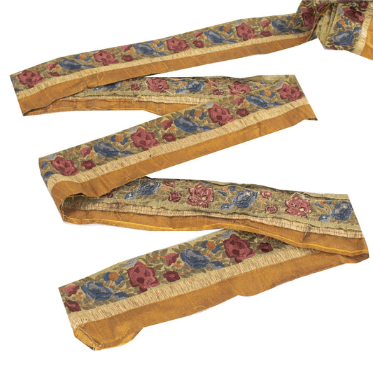 Sanskriti Vintage 1 YD Sari Border Embroidered Thread Cream Trim Sewing 4W Lace