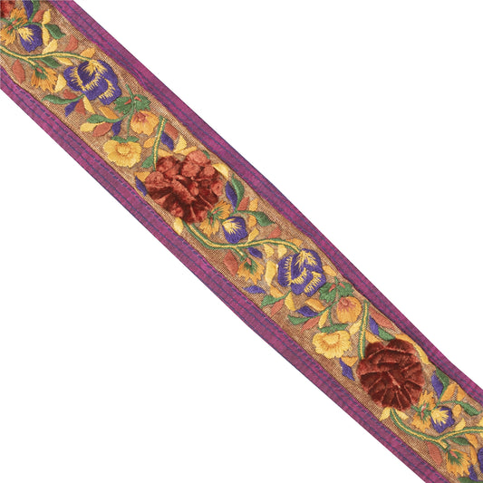 Sanskriti Vintage Sari/Saree Border Embeoidered Floral 1 YD Trim Pink 2.5W Lace