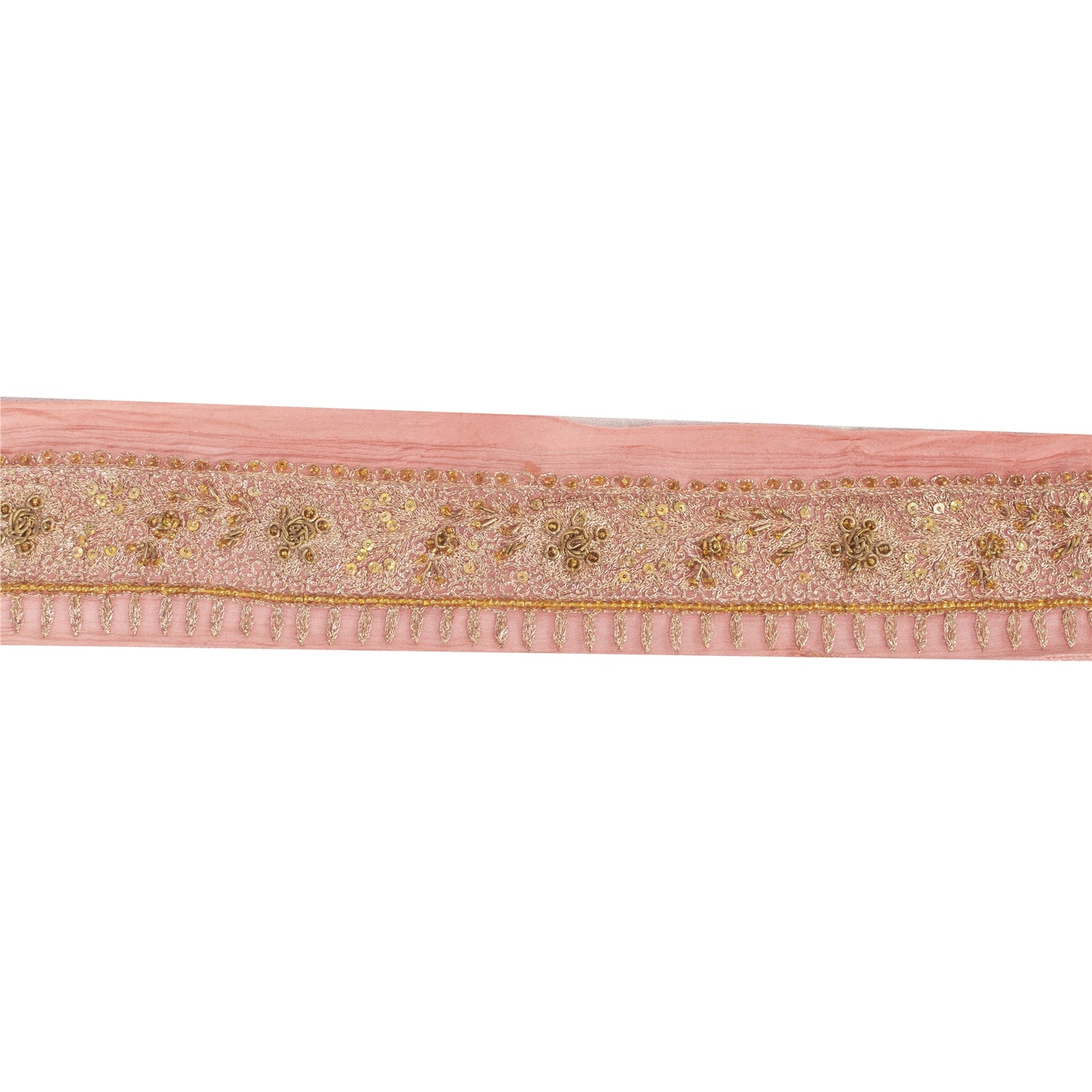 Sanskriti Vintage Craft Trims 1YD Saree/Sari Border Peach Hand Beaded Zari Lace